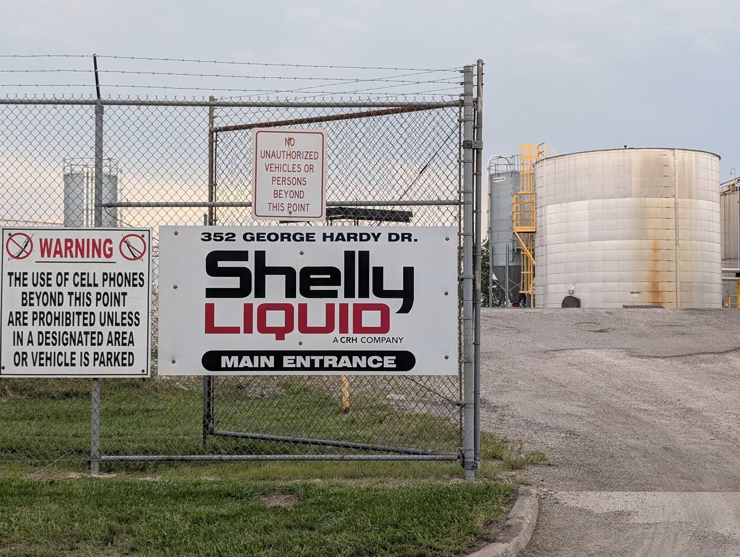 The sign at the Shelly Liquid terminal on George Hardy Drive in east Toledo, reading “A CRH Company”